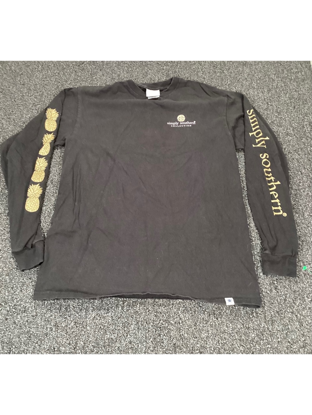 Simply Southern Black Long Sleeve T-Shirt with Gold Pineapple Design